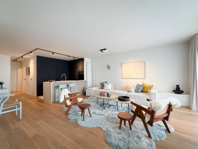 Stijlvol 3-slaapkamerappartement te koop Knokke-Heist Dumortierlaan-Zoutelaan woonkamer